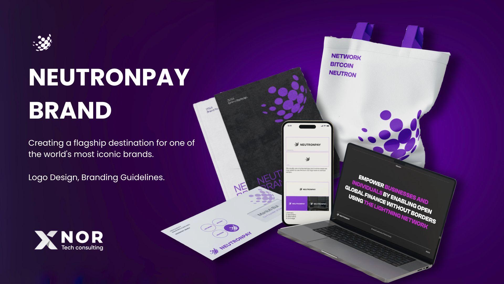 Fintech branding assets for Neutronpay designed by XNOR Group, showcasing a modern crypto payment identity.