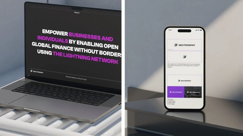 Neutronpay brand interface on laptop and mobile designed by XNOR Group.