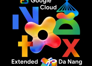 Promotional image for Google Cloud Next Extended 2025 Da Nang, featuring vibrant abstract design and logos of Google Cloud.