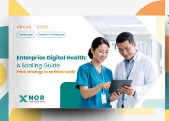 Enterprise digital health ebook by XNOR Group featuring doctors using tablet in hospital environment