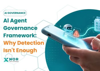 Split-screen graphic contrasting AI agent governance detection speed with long-term defensibility